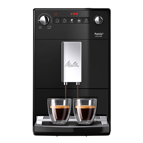 Melitta® Kaffeevollautomat Melitta Purista Schwarz 6769696 1 – Studio front view of black model with silver spout and minimalist control panel
